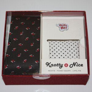 Knotty & Nice Christmas Santa Necktie Pocket Square Lapel Pin New in Package $65